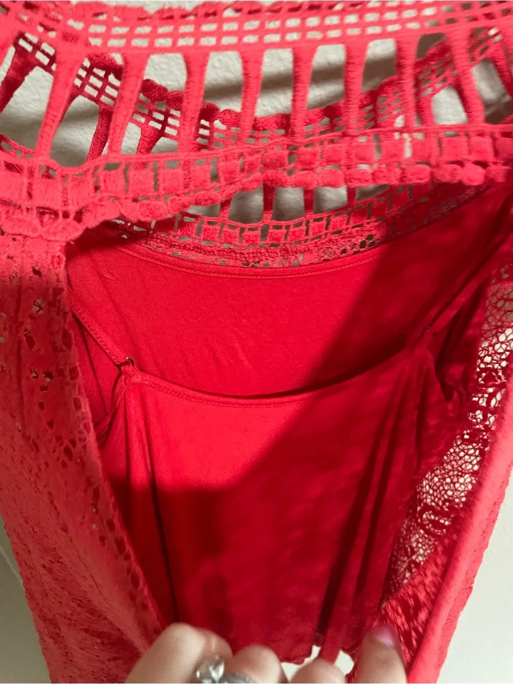 Free People Red Crochet Lace Short Sleeve Tunic Top - Women's